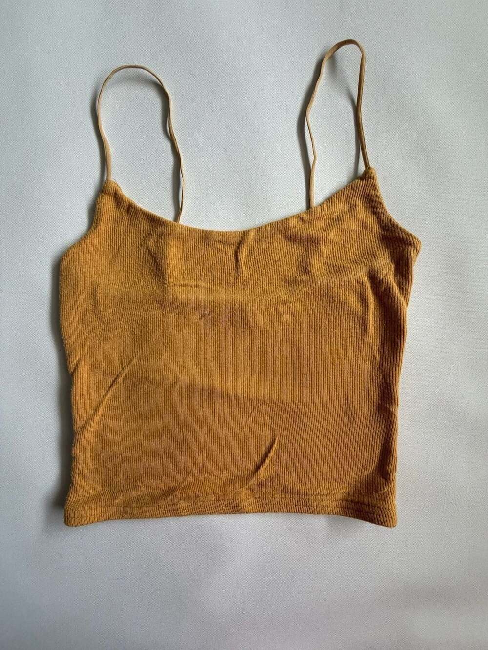 Basics Ribbed Cordury Crop Cami Top Mustard Size PS
